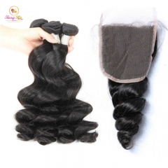 Hot Selling Loose Wave Bundles, Free Shipping 3 Bundle Deals with Closure