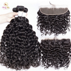 Lace FRONTAL with Bundles Water Wave 3bundles with Frontal MALAYSIAN Human Hair Sanny None Remy Free Shipping