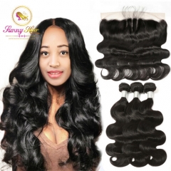 Body Wave Hair 3 Bundles With Frontal Non-Remy Human Hair Bundles With Frontal
