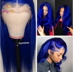 Sanny Preplucked Colored Lace Front Wig Glueless Malaysian Straight/Body Wave Remy Dark Blue Lace Front Human Hair Units With Baby Hair