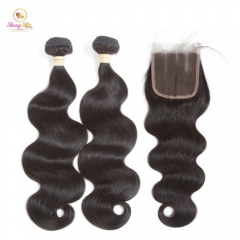 2 Bundles Deal with Closure,Brazilian Hair Natural Color Human Hair Weave Remy Hair Weft