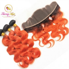 Custom Ombre Orange Body Wave Hair with Matched Frontal