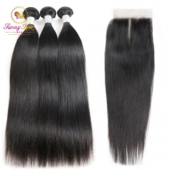 Sanny Straight Hair 3 Bundles Human Hair Extensions With 4*4 Lace Closure Double Weft Weave Bundles With Closure