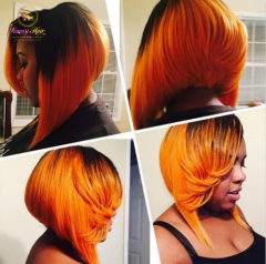 Brazilian Remy Short Bob Wigs Lace Front Human Hair Wigs Pre Plucked Natural Hairline Straight Hair 1B Orange