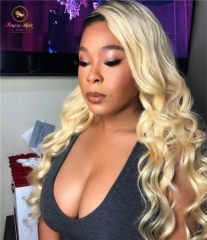 Sanny Platinum Ombre Blonde Body Wave Lace Frontal Wig at Affordable Price,Glueless Adjustable 613 Wig, Free Shipping