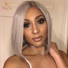 Catch This Color !! Affordable Grey Bob Lace Front Wig