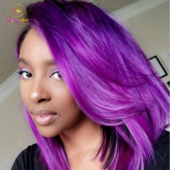 Custom Purple Bob Wig, Silk Lace Front Wig Beautiful Color Wigs