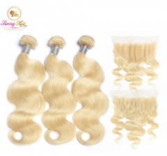 613 Blonde Brazilian Body Wave Hair Weave Bundles Human Remy Hair Weaves 3 Bundle Deals with Frontal