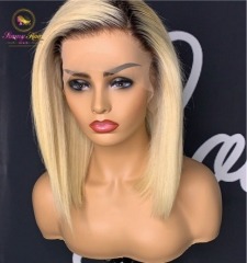 1b/613 Black Dark Root Ombre Blonde Wig Lace Front Wig With Baby Hair Short Bob