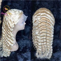 Sanny Hair 613Platinum Blonde Deep Wave Lace Frontal Wig at Affordable Price,Glueless Adjustable 613 Wig, Free Shipping