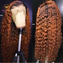 150% Omber Curly Wig Brazilian Water Wave Wig Virgin Human Hair  Lace front Wigs Pre Plucked Hairline