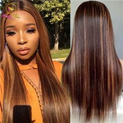 Sanny Transparent Lace Front Human Hair Wig Brown And Blond Highlight Wigs Brazilian Remy Lace Frontal Wig Blonde Highlighted