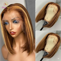8”-14" Straight Bob Wigs Highlight Transparent Lace Front Human Hair Brazilian Non-Remy Lace Wigs 130% 150% density