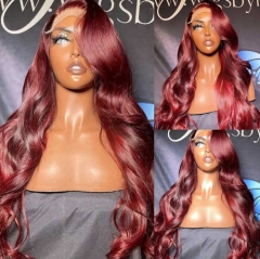 Burgundy Body Wave Lace Frontal Wig,Transprent Lace,Easy Melted  Natural Hairlline