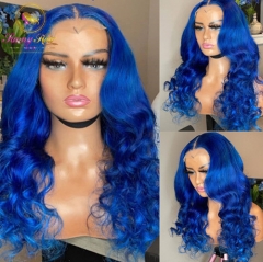 Blue Color Loose Wave Lace Frontal Wig,Transprent Lace,Easy Melted  Natural Hairlline