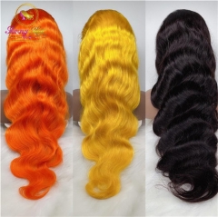 Body Wave!!! Orange & Yellow & Black Frontal Wigs, Melted Lace Preplucked Hairline