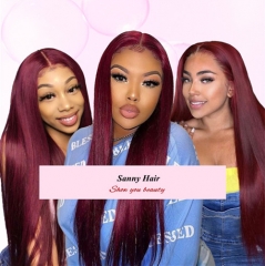 Sanny 99J Pre Plucked 13*4 Lace Front Human Hair Wigs With Baby Hair Straight/ Deep Wave Remy Hair Brazilian Lace Front Wigs