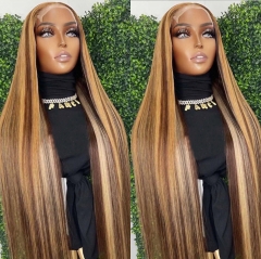 Honey Blonde Custom Ombre Highlight Color Lace Front Human Hair Wigs Pre Plucked