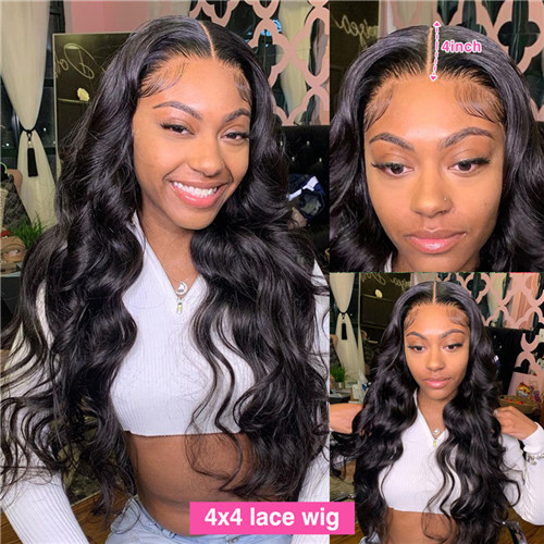 Body Wave Human Hair Wig 4X4 Closure Lace Wigs For Black Women Pre Plucked 180 Density Brazilian Remy Glueless Wavy Lace Wigs