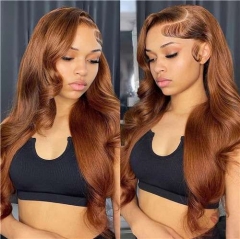 Ginger Brown Colored Human Hair Frontal Wigs Sanny13x4 Transparent Lace Front Human Hair Wigs Body Wave