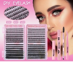 COOANTTY Lash Clusters DIY Lash Extensions Kit 320pcs Individual Lashes Clusters 30D 40D D Curl Eyelash Extension Kit with Applicator and Lash Bond&Se